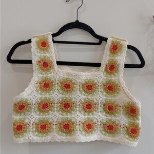 White and Orange Cropped Boxy Tank Top